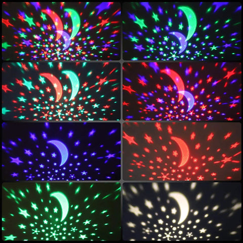 Moon And Star Night Light Projector With 360 Degree Rotation 4 LED Bulbs 9 Color Changing Modes USB Powered wall projection