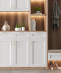 Modern kitchen with 20 Pack 3-3/4 Inch Champagne Bronze Kitchen Cabinet Handles, Solid Zinc Alloy Cabinet Pulls on white cupboards.