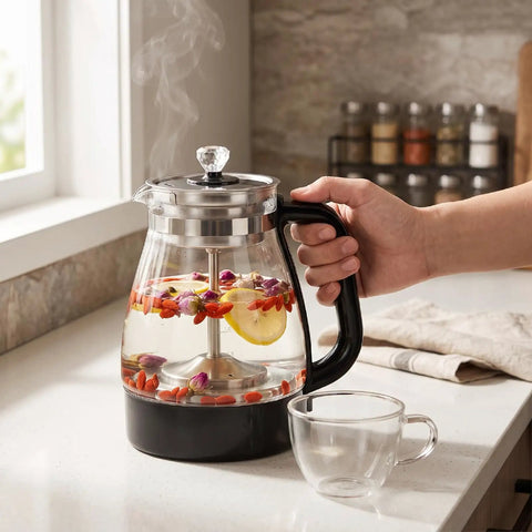 1 Liter Glass Electric Kettle With Keep Warm Function, Rapid Boil Tech, Auto Shut Off Safety, Bpa-Free Borosilicate Build, And An Easy Pour Spout, steaming with herbal ingredients.