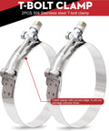 2 stainless steel T-bolt clamps suitable for 4 Inch ID 4-Ply Straight Silicone Hose Coupler 12 Inch Long 5mm Thickness, ideal for turbo setups.