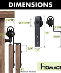 Dimensions of Mini Black Rustic Sliding Barn Door Hardware Kit Bypass For Two Doors With 30 Inch Flat Track And One Bent Roller