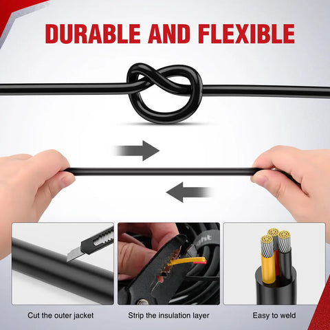 Heavy Duty 50 Foot 20 AWG 3 Core Electrical Wire Featuring Solid Tinned Copper showing flexibility and cut resistance.