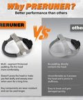 Comparison of two headgear types, PRERUNER with thick padding and others with no padding, highlighting comfort and durability differences.
