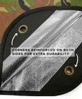 Heavy Duty Insulated Tarp For Outdoor Survival Reusable Thermal Blanket showing reinforced grommets and layers