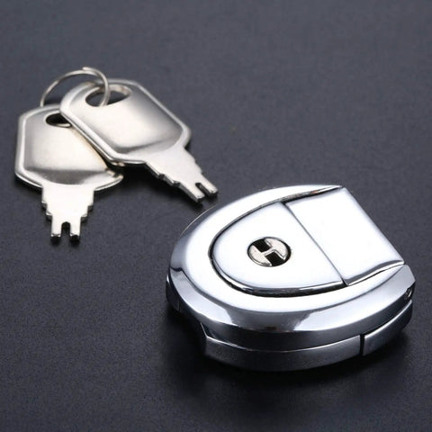 Metallic Key Hasp Lock 36x37mm for Luggage and Cabinets with Two Keys on Black Surface