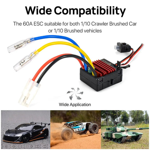 60A Waterproof Brushed ESC For 2-3S LiPo RC Cars Boats Trucks 1/10 Scale Crawler With Tamiya Plug WP1060 Power Witch