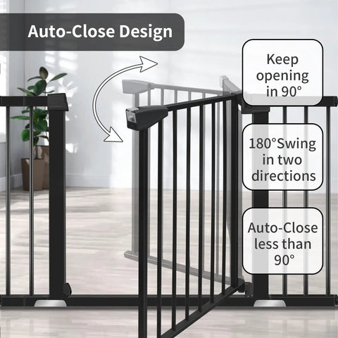 Auto-close design of Extra Wide Baby Gate for Stairs and Doorways 30 Inches Tall with Three Extensions Adjustable 29.3 to 46 Inches.
