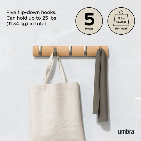 Flip 5 Wall Mounted Hook With Retractable Hooks For Coats Hats Scarves Bags Umbrellas Towels And More with bag and scarf hanging