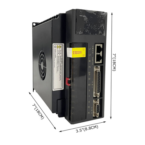 Straight Up Heavy Duty 3.8Kw Ac 220V Servo Motor And Driver Combo Cnc Control System Kit. Side view showing ports and dimensions.