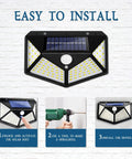 Ultra Bright Solar Motion Sensor Security Lights With 100 LED 3 Modes Wireless IP65 Waterproof Outdoor Lights Easy To Install Steps
