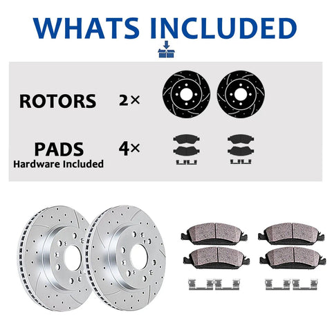 Front Drilled And Slotted Brake Rotors With Ceramic Pads Kit For Toyota Sienna Highlander RX350 RX450h NX200T NX300 NX300h, includes 2 rotors and 4 pads
