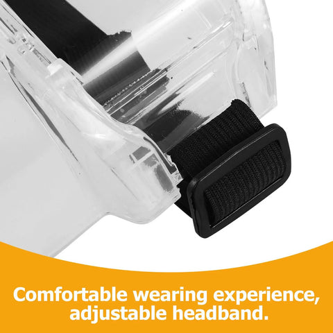 Close-up of Heavy Duty Adjustable Welding Safety Goggles with clear lens and adjustable headband for industrial use.
