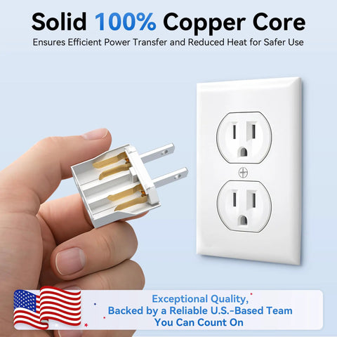 Hand holding 10 Pack European To US Plug Adapters Type A Outlet Converter For Europe To America Canada And Mexico Travelers Wall Plug Adapters White