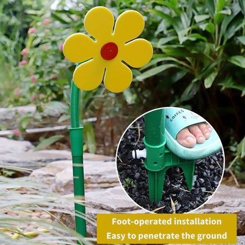 Crazy Daisy Sprinkler Dancing Sunflower Water Sprinkler For Lawn Garden Yard Watering And Outdoor Dog Play installed in grass