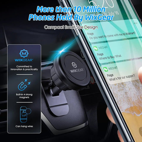 Magnetic Car Mount 2 Pack Universal Stick On Dashboard Phone Holder With Strong Magnets And Swift Snap Technology holding a smartphone.