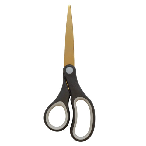 8 Inch Titanium Bonded Scissors Tough As Nails Heavy Duty For Office And Home Set Black And Gold Two Pack Cut Tape Fasteners And Everyday Projects With Comfortable Ergonomic Handles. Single black and gold pair with titanium bonded blades.