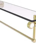 22 Inch Towel Bar and Groovy Accents Glass Shelf in Unlacquered Brass, Clearview Collection, wall-mounted side view