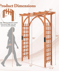 Product dimensions of Wood Garden Arbor Archway Pergola 84 Inch Outdoor Structure with decorative trellis and hanging roof.