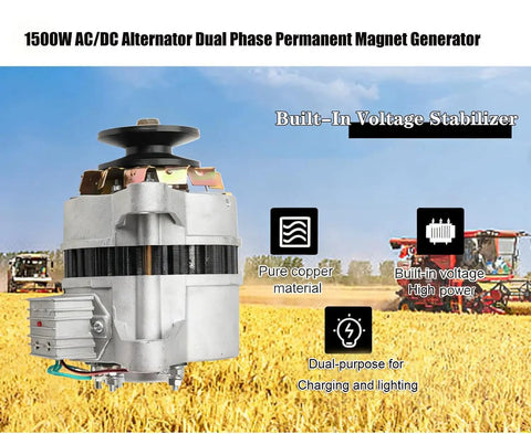 Top Notch Permanent Magnet Generator 1500W AC 14V Low Rpm Pma Alternator with pure copper, built-in voltage stabilizer for dual use.