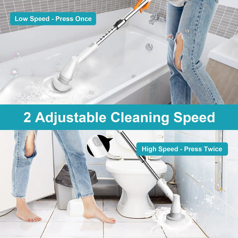 Cordless Spin Scrub Brush With 4 Replaceable Heads And Adjustable Extension Handle, 2 Speed Electric Shower Scrubber
