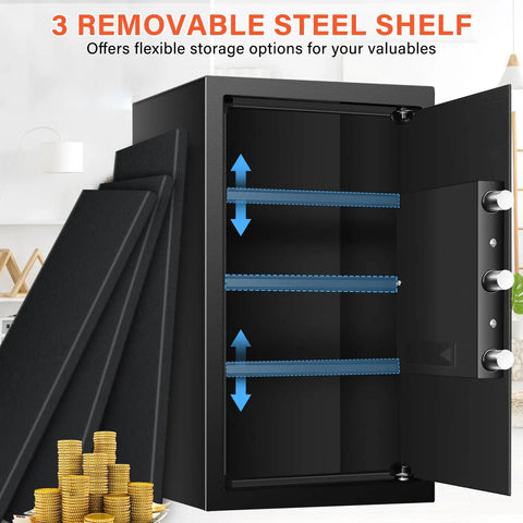 Beefy Extra Large Home Safe With Digital Keypad 5 Cu Ft Capacity showing three removable steel shelves