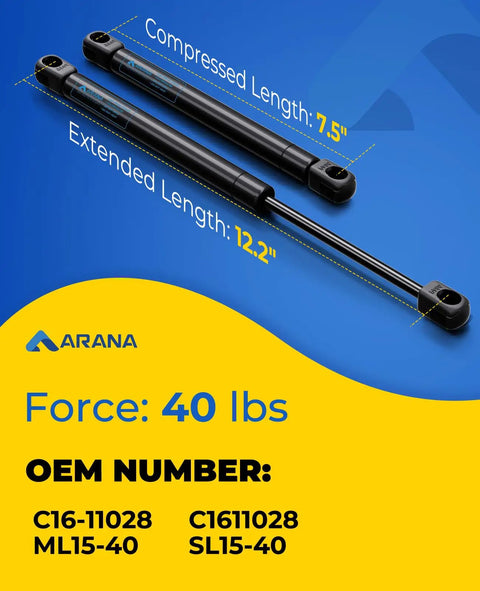 12 Inch 40lb Gas Struts Set For Truck Tool Box Lid Camper Shell Canopy Lift Shocks Weather Guard Replacement Part 2 Pack For Leer SnugTop ARE Cap Topper with lengths 7.5 to 12.2 inches.