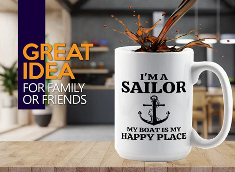 15oz White Sailor Coffee Mug My Boat Is Funny Gift For Boaters And Sailors Lake Lovers Nautical Mug For Boat Captains