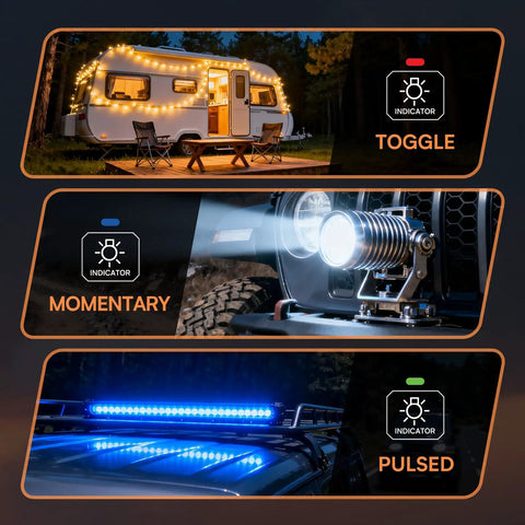 RGB 8 Gang Switch Panel With Momentary Toggle And Pulsed Memory For 12-24V Vehicles Universal Light Control Relay System