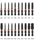 2 Inch Ball End Hex Bit Set, 20 Piece S2 Steel With Torsion Zone in assorted sizes, metric and SAE, front view
