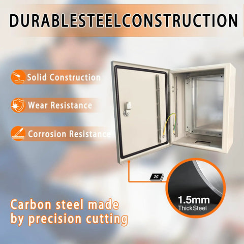 Heavy Duty Workhorse 16X12X8 Electrical Enclosure Box Nema 4 IP66 open showing carbon steel construction and waterproof features.