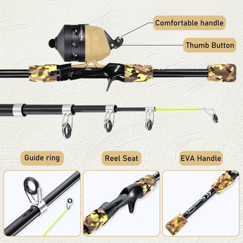 Kids Fishing Rod And Reel Combo Lightweight Telescopic Pole With Spincast Reel and EVA handle details