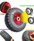 Heavy Duty Pneumatic Swivel Plate Caster With Ball Bearings And Side Brakes, rubber tire features, and double bearing design.