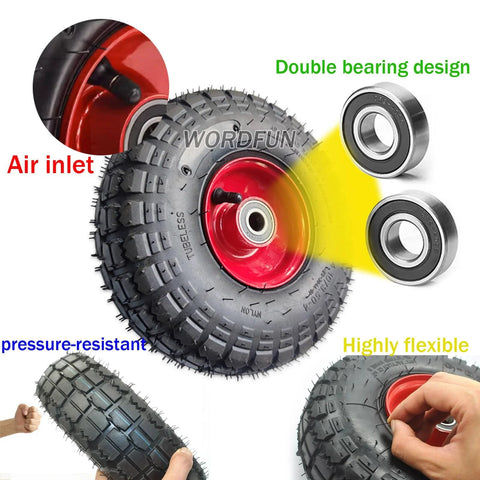 Heavy Duty Pneumatic Swivel Plate Caster With Ball Bearings And Side Brakes, rubber tire features, and double bearing design.