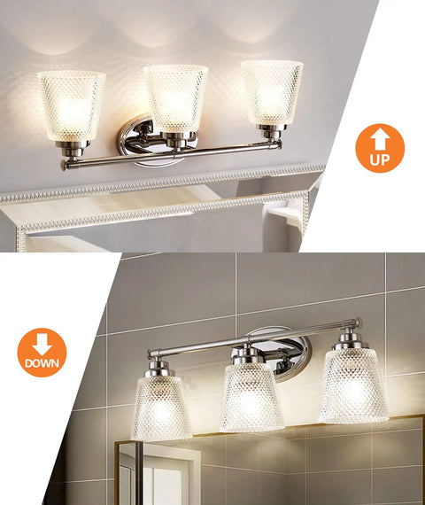 Rustproof Bathroom Vanity Light Fixtures Over Mirror Three Light Chrome Wall Sconces With Modern Crystal Glass Shades For Damp Bathrooms Game Changing Home Upgrade That Delivers Bright Ambience And Sleek Contemporary Style