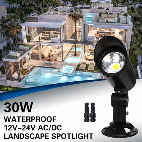30W LED Landscape Spotlight 12V Low-Voltage Outdoor Lighting, 3000K Warm White, IP65 Waterproof, Ultra Narrow Beam, Ground, Wall Mount for Flag Poles, Trees, Patio, Garden, Pathway, 2 Pack
