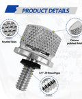 Stainless Motorcycle Seat Bolt Kit With 1/4-20 Threads, chrome polished finish, knurled sides, nylon washer for touring bikes.