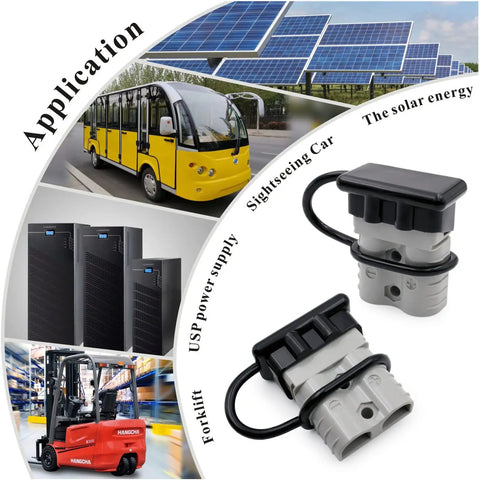 Kickass Universal 120A 6 Gauge AWG Battery Quick Connect Disconnect Kit With Dust Cover Handle For Trailer Winch And Solar Gear Grey No Sweat Wire Harness Plug Set with fork truck and solar panel applications