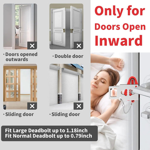 Dual Protection Door Lock Alarm Kit for Travel and Home Use with red pocket tool, only for inward-opening doors