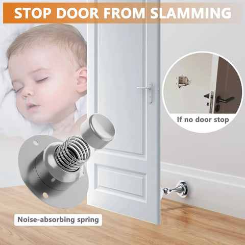 Two Pack Magnetic Door Stop For Bottom Of Doors With Stainless Steel Construction, Wall Or Floor Mount, preventing door slam