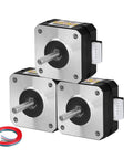 Three Pack Nema 17 Stepper Motors 2 Phase 1.8 Degree High Torque Bipolar 0.16 Nm, shown with leads for CNC and 3D printing.