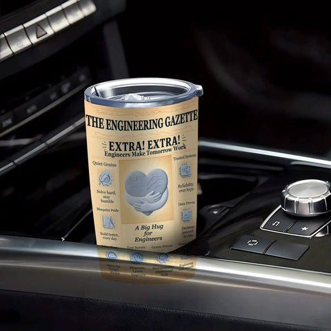 20 Oz Insulated Tumbler With Newspaper Inspired Blueprint And Circuit Design Stainless Steel Travel Mug in car holder