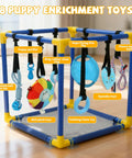 Indoor Puppy Play Gym With Hanging Toys And 8 Enrichment Toys For Small Dogs Cats And Other Pets PVC Frame Activity Center