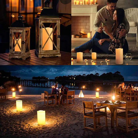 Set Of 6 Flameless LED Candles With Realistic Flicker, Battery Powered 6 Inch Tall, outdoor use at beachside and patio