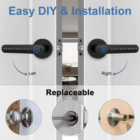 Image showing the installation process for the 4 In 1 Smart Door Lock With Fingerprint, Bluetooth App Control, Keypad Code And Physical Key