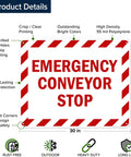 Rock Solid Emergency Conveyor Stop Sign, 24X30 Inch Heavy Duty Industrial Warning Plaque with vivid colors and round corners
