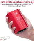 Portable 300W Power Inverter Converts Dc 12V To Ac 110V With Dual Ac Outlets And Usb C Pd 65W Usb A fast charge ports held in hand.