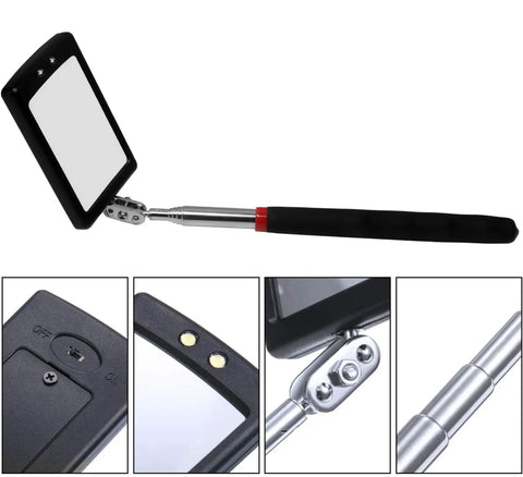 Telescoping Inspection Mirror Kit With LED Lights, 34 Inch Extendable Pole And 360 Degree Swivel, 2.5 Inch By 1.7 Inch Mirror, Collapses To Seven Point Five Inches