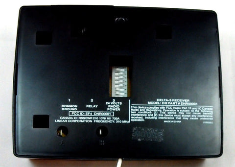 Back view of a Delta 3 garage door opener receiver, model DR3A. Showing connectors and label details. Garage Door Opener Receiver For Delta 3 System Replacement Compatible DNR00001 DT DTD DT2A Modules Easy No Brainer Plug In Setup Ideal DIY Replacement Part For Home Garage Door Opener Keeps Your Door Moving Smoothly.