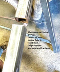 Image of Rock Solid Weld On Repair Base for one inch outdoor iron stair railing showing the fit with hollow and solid steel.