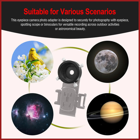Universal T2 Camera Photo Adapter For Telescope And Spotting Scope Eyepieces 52 To 59mm with nature and space photography examples